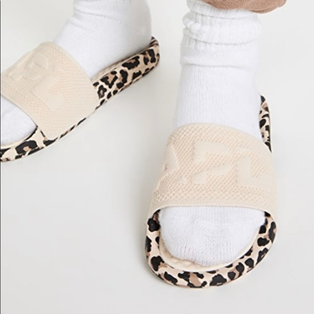 APL Beige Slide Sandals with Leopard Print Trim
